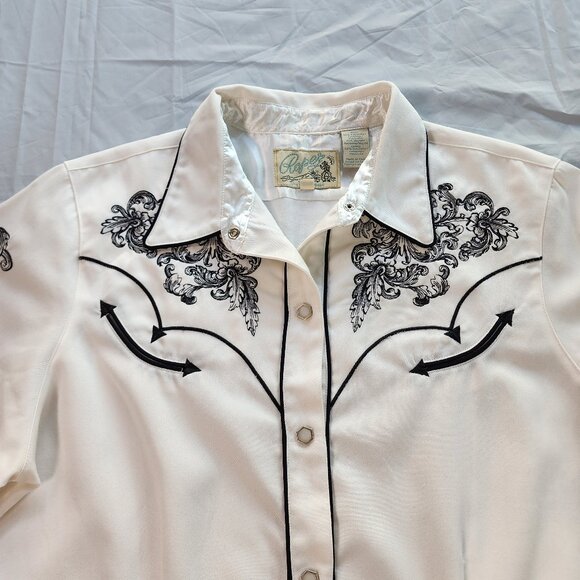 Roper Vintage Western Pearl Snap Black Embroidered Button Down Size XL - Picture 12 of 15
